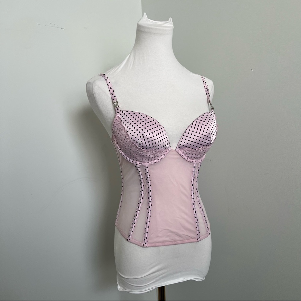 Y2K Pink Polka Dot Bustier Camisole Corset Top Fairycore Coquette M - Picture 2 of 6